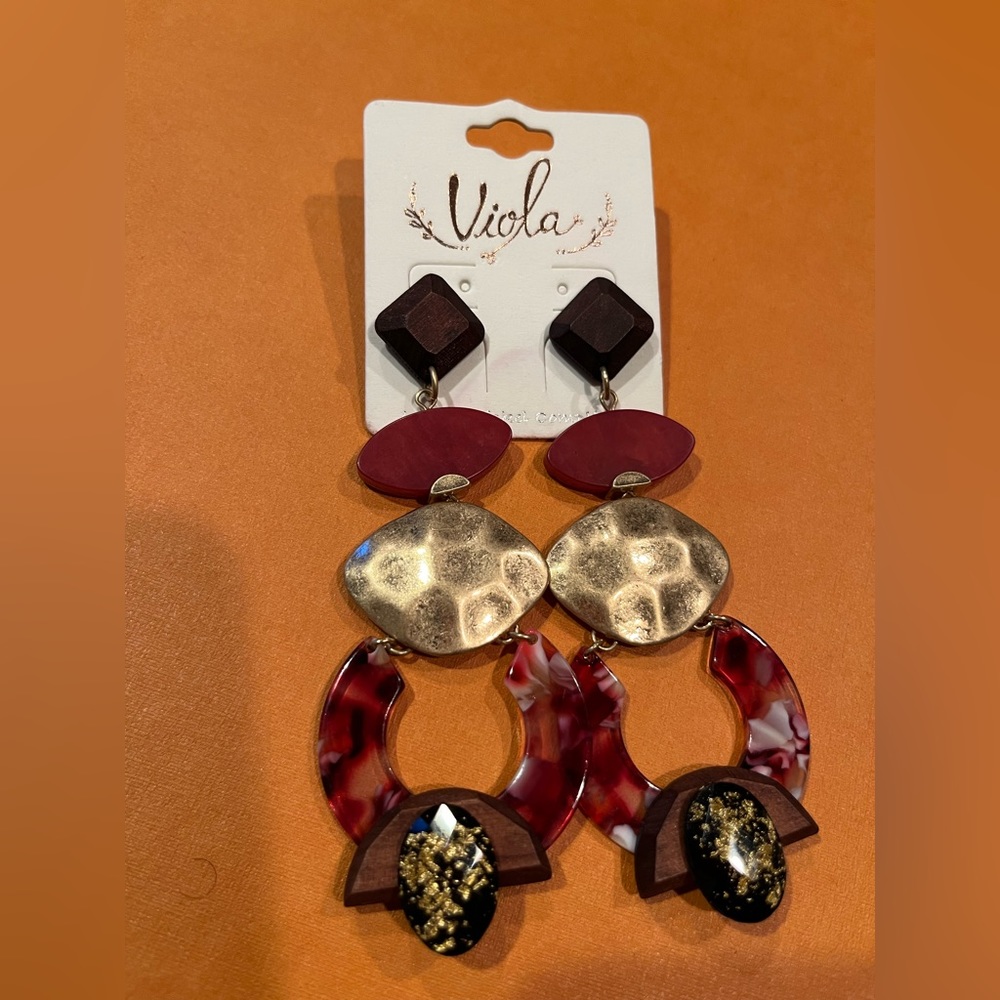 Voila Womens Dingley Gold Red Earrings
